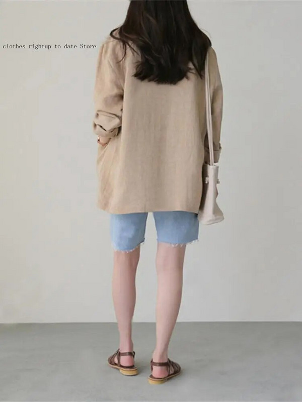 Női tavaszi és őszi öltöny dzseki irodai ingázó vékony vászon egygombos alkalmi laza pamut vászon kis öltöny kabát női