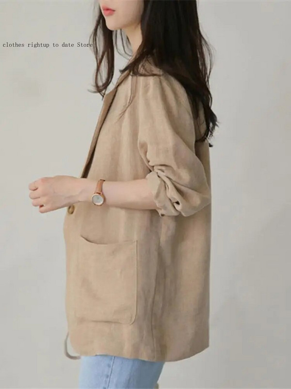 Női tavaszi és őszi öltöny dzseki irodai ingázó vékony vászon egygombos alkalmi laza pamut vászon kis öltöny kabát női