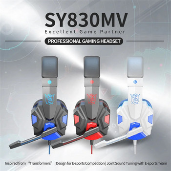 SY830MV Кабелни слушалки, шумопотискащи, стерео слушалки за уши със страхотно LED осветление за мобилен телефон, игри, компютър, лаптоп