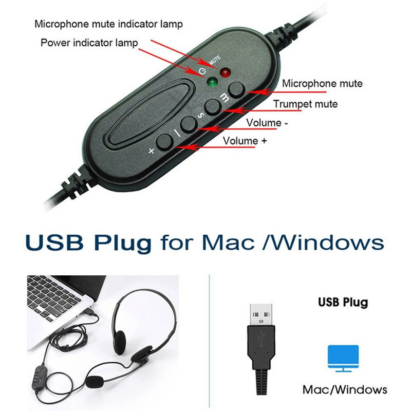 Skambučių centras Clear Voice Office School PC Žaidimai su mikrofonu USB laidinė kompiuterio ausinė Garso valdymas Triukšmo mažinimas