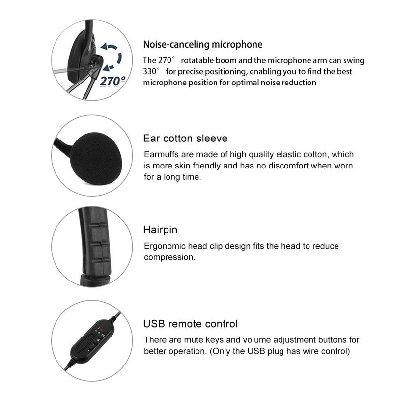 Skambučių centras Clear Voice Office School PC Žaidimai su mikrofonu USB laidinė kompiuterio ausinė Garso valdymas Triukšmo mažinimas