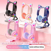 Herné slúchadlá s mačacími ušami s RGB osvetlením pre PC, iPad, slúchadlá s redukciou hluku a mikrofónom, detský vianočný darček