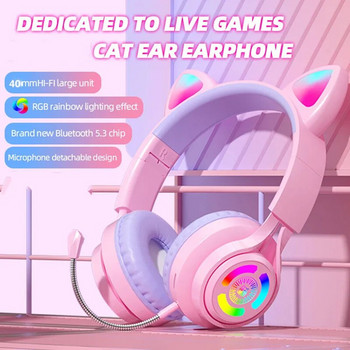 Ακουστικά gaming Cat Ear με φωτισμό RGB για υπολογιστή υπολογιστή iPad Ακουστικά μείωσης θορύβου με μικρόφωνο Χριστουγεννιάτικο δώρο για παιδιά