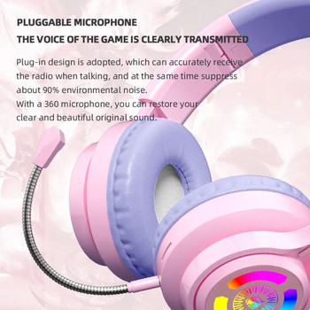 Слушалки за игри с котешко ухо с RGB осветление за компютър, компютър, iPad, слушалки за намаляване на шума с микрофон, детски коледен подарък