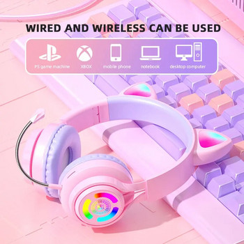 Слушалки за игри с котешко ухо с RGB осветление за компютър, компютър, iPad, слушалки за намаляване на шума с микрофон, детски коледен подарък