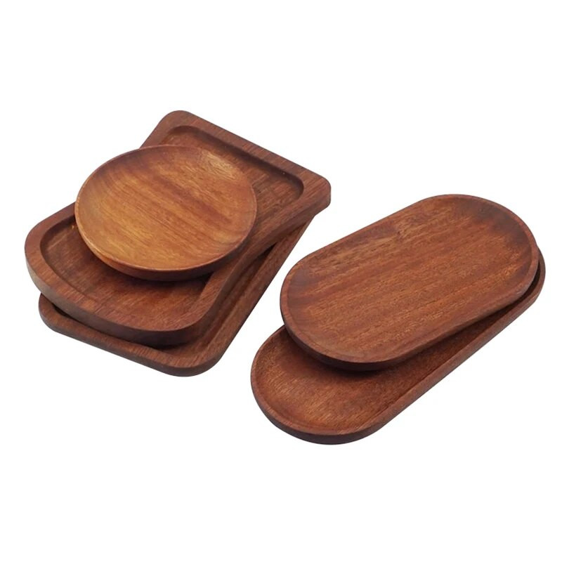 Japonský riad, okrúhly dezertný tanier z masívneho dreva, drevený podnos, tanier na občerstvenie, tanier so sušeným ovocím, drevený tanier orechovej farby