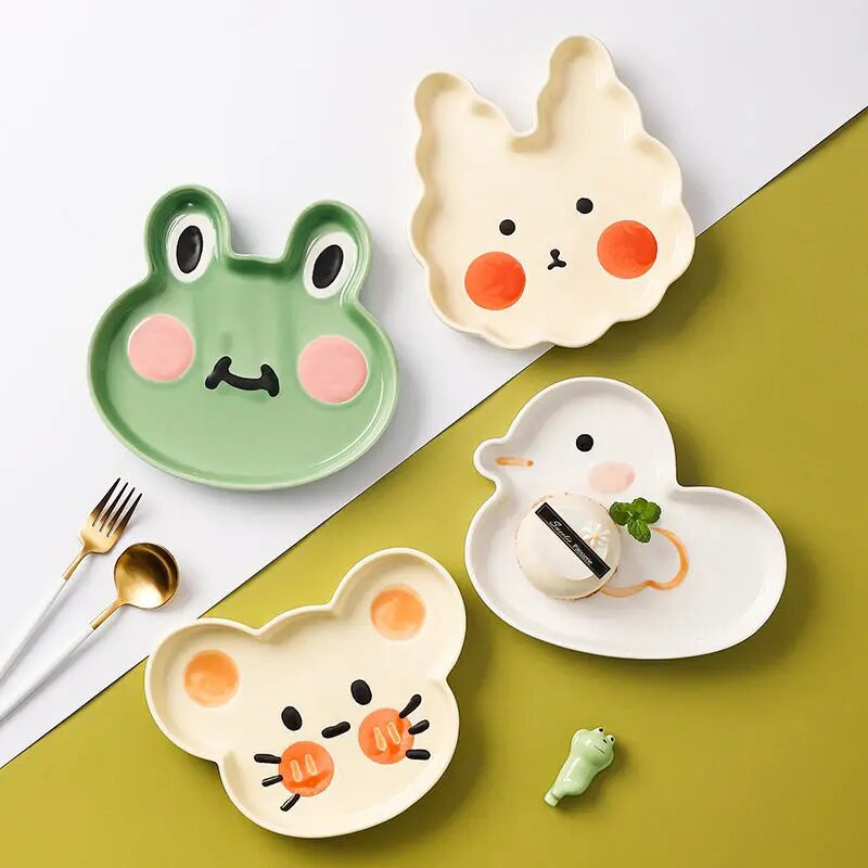 8-palcový keramický kreslený tanier so zvieratami, večerné taniere, kuchynský riad, kórejské súpravy riadu, severské knedličky, riad pre domácnosť