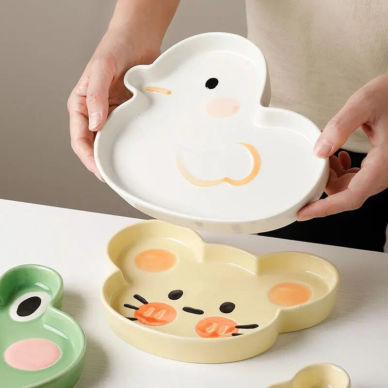 8-palcový keramický kreslený tanier so zvieratami, večerné taniere, kuchynský riad, kórejské súpravy riadu, severské knedličky, riad pre domácnosť
