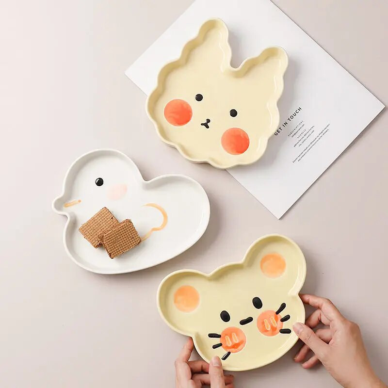 8-palcový keramický kreslený tanier so zvieratami, večerné taniere, kuchynský riad, kórejské súpravy riadu, severské knedličky, riad pre domácnosť