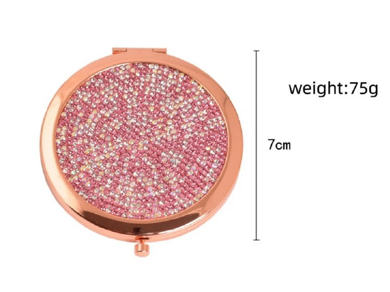 Mini vreckové zrkadlo s kamienkami, skladacie kompaktné kozmetické zrkadlá, 2x zväčšovacie zrkadlo, prenosné obojstranné kozmetické zrkadlá