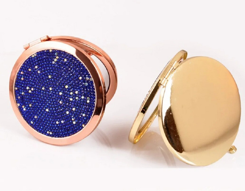 Mini vreckové zrkadlo s kamienkami, skladacie kompaktné kozmetické zrkadlá, 2x zväčšovacie zrkadlo, prenosné obojstranné kozmetické zrkadlá