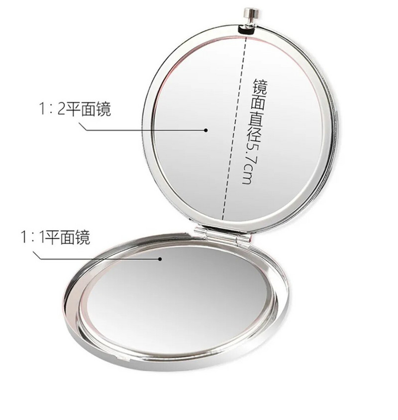 Mini vreckové zrkadlo s kamienkami, skladacie kompaktné kozmetické zrkadlá, 2x zväčšovacie zrkadlo, prenosné obojstranné kozmetické zrkadlá