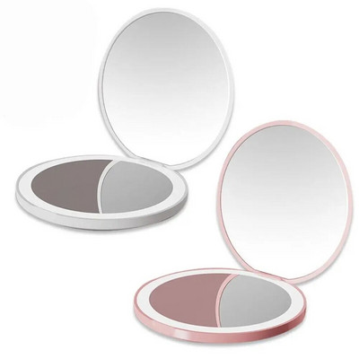 Mini su USB įkrovimu Nešiojama Beauty Šviečianti makiažo veidrodinė kosmetikos priemonė 2x didinamoji veidrodinė LED lemputė