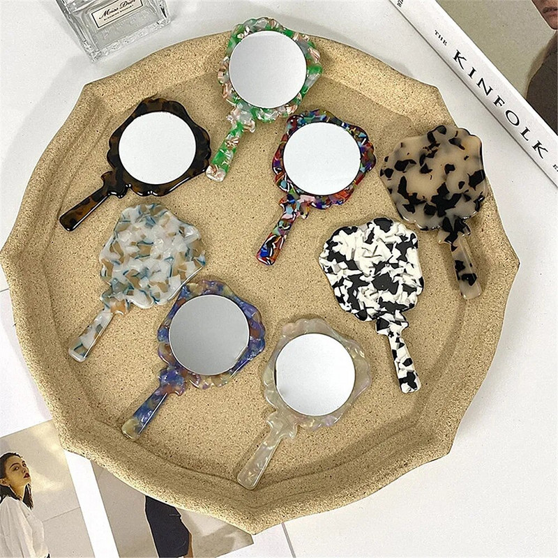Φορητοί καθρέφτες χειρός Ρετρό καθρέφτης μακιγιάζ Χειροποίητος στρογγυλός καθρέφτης καθρέφτης κομμωτηρίων καθρέφτης με λαβή Καλλυντικά Εργαλείο ομορφιάς