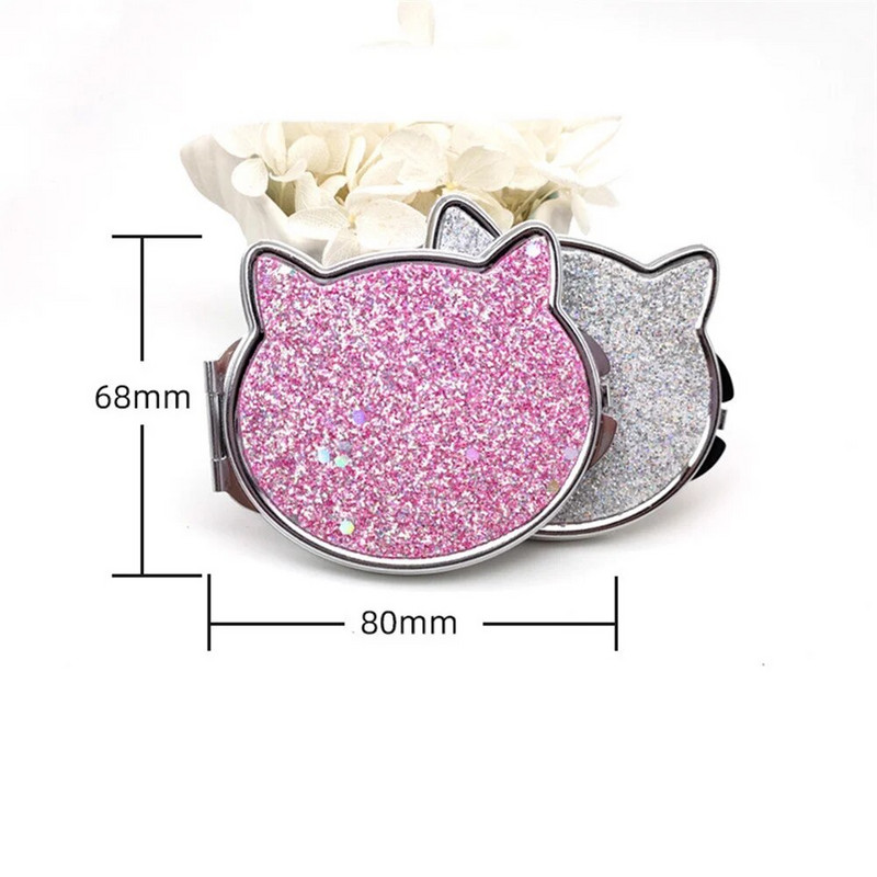 1 buc. Mini oglindă pentru pisici din metal cu desene animate, oglindă portabilă pentru cosmetică, de buzunar, de buzunar, pliabilă, oglindă de machiaj portabilă compactă