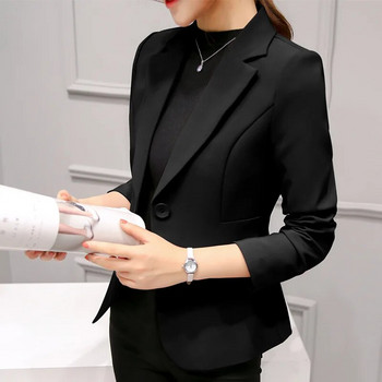 Μαύρα Γυναικεία Blazer 2023 Formal Slim Blazers Γυναικεία στολή εργασίας γραφείου Τσέπες Μπουφάν Γυναικεία Κορέα Casual Short Blazer Femme