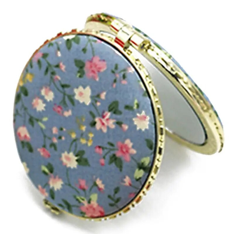 1 τεμ. Μίνι, στρογγυλή τσέπη, πτυσσόμενος καθρέφτης μακιγιάζ, Vintage, διπλές όψεις, λουλουδάτο εμπριμέ σε κινέζικο στυλ Συμπαγές φορητό καλλυντικό εργαλείο