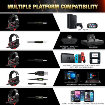 Слушалки за игри с шумопотискащ микрофон за PS4 PS5 Xbox One PC Компютър Мобилен 7.1 съраунд звук Слушалки с LED светлина