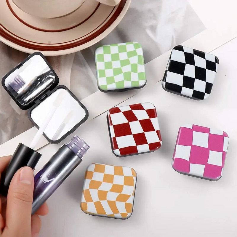 Ρετρό καρό καθρέφτη Βάση βάσης τηλεφώνου σκακιέρας Κλασικός φορητός τετράγωνος συμπαγής καθρέφτης INS Pocket Cosmetics Tool