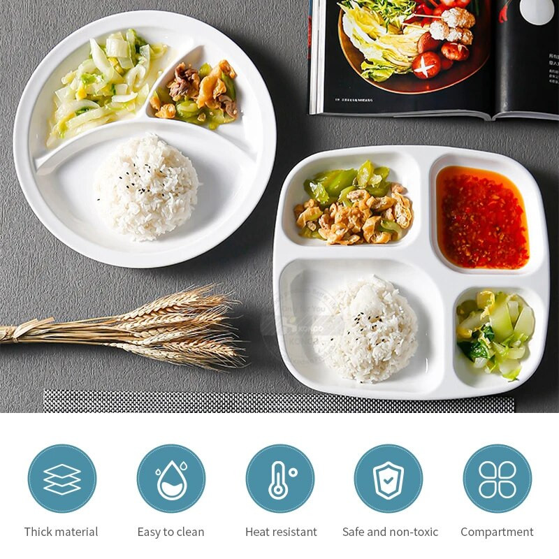 Večerné taniere Delený večerný tácok Obedový kontajner Jedálny tanier do školskej jedálne 3/4/7 sekcia Kuchynský tanier s priehradkou