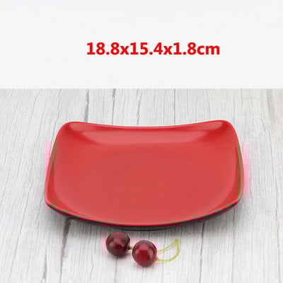 Červený melamínový tanier, imitácia porcelánu, riad, varný tanier, tanier na rýchle občerstvenie, reštaurácia, ryžový bufet, tanier