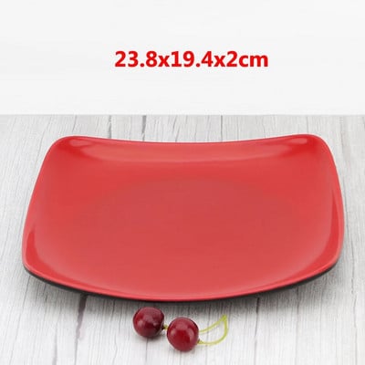 Červený melamínový tanier, imitácia porcelánu, riad, varný tanier, tanier na rýchle občerstvenie, reštaurácia, ryžový bufet, tanier