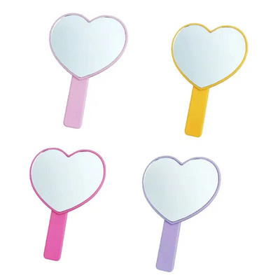 Portable Heart-Shaped Handheld Mirror with Handle Candy Color Cosmetic Tools Dropship