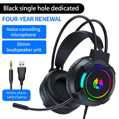 Căști de gaming Căști stereo surround bass pentru computer PC Gamer Căști cu anulare a zgomotului cu lumină LED pentru microfon