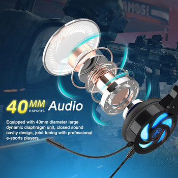 PS5 Слушалки с котешки уши с RGB LED светлина Гъвкав микрофон Геймърски слушалки 3,5 мм 3D съраунд звук Компютърни слушалки за компютърни геймъри