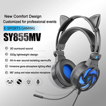 Ακουστικά PS5 Cat Ear με RGB LED Light Flexible Mic Gaming Headset 3,5mm 3D Surround Sound Ακουστικά υπολογιστή για PC Gamer
