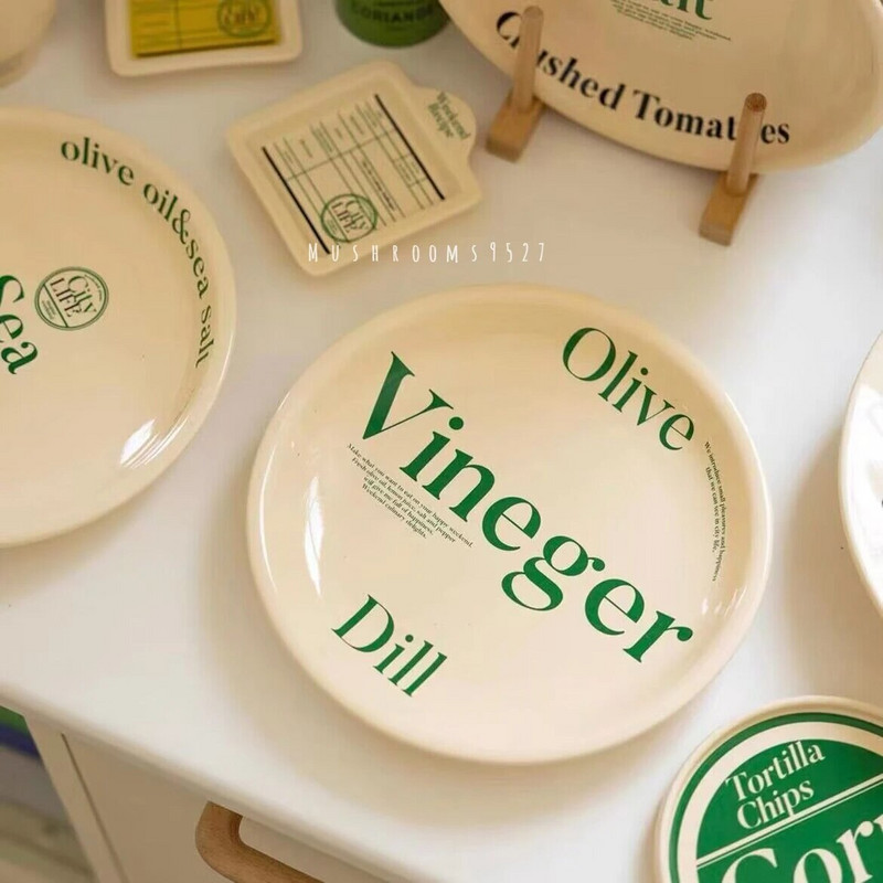 Kórejský keramický tanier s jednoduchými písmenami, krémová farba, raňajky, kreatívny domáci tanier na hlavné jedlo, odolný voči vysokým teplotám