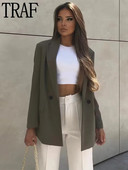 TRAF Blazer Office Femei Iarnă Masculin Blazer Femei Jachetă dublu piept Femei Streetwear Mantoane Manecă lungă Femei Blazer