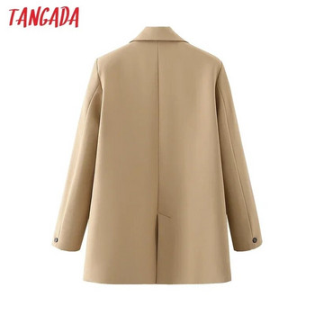 Tangada Дамско палто с блейзър в цвят каки Винтидж с назъбена яка и джоб 2023 Модни дамски ежедневни шикозни топове DA02
