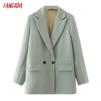 Tangada Γυναικείο παλτό Khaki Blazer Vintage τσέπη με γιακά 2023 Fashion Γυναικεία Casual Chic τοπ DA02