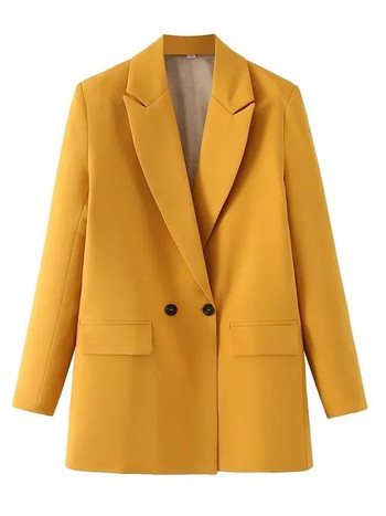 Tangada Γυναικείο παλτό Khaki Blazer Vintage τσέπη με γιακά 2023 Fashion Γυναικεία Casual Chic τοπ DA02