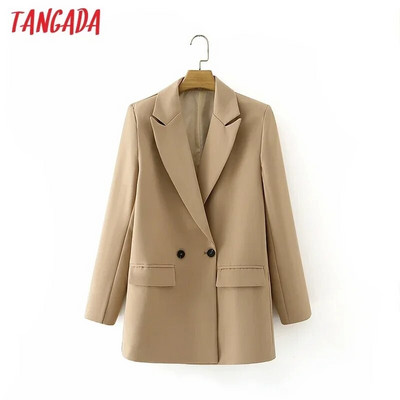 Tangada Γυναικείο παλτό Khaki Blazer Vintage τσέπη με γιακά 2023 Fashion Γυναικεία Casual Chic τοπ DA02