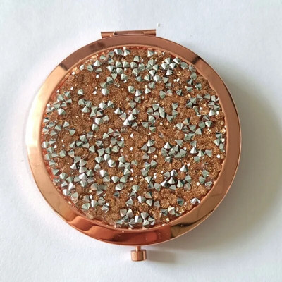 Κρυστάλλινο Διαμάντι Διπλής Όψης Καθρέφτης Μακιγιάζ Φορητός Μίνι Τσέπη Κυκλικός Καθρέφτης Χρυσό Ασημί Καλλυντικό Μικροί Καθρέφτες Καθρέφτης Νεσεσέρ