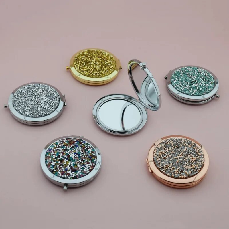 Κρυστάλλινο Διαμάντι Διπλής Όψης Καθρέφτης Μακιγιάζ Φορητός Μίνι Τσέπη Κυκλικός Καθρέφτης Χρυσό Ασημί Καλλυντικό Μικροί Καθρέφτες Καθρέφτης Νεσεσέρ