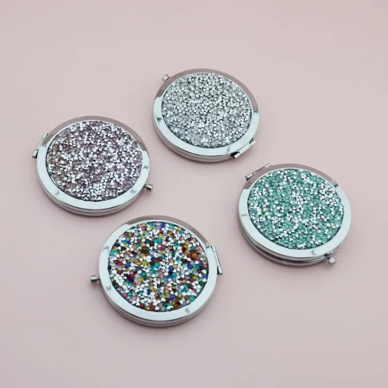 Κρυστάλλινο Διαμάντι Διπλής Όψης Καθρέφτης Μακιγιάζ Φορητός Μίνι Τσέπη Κυκλικός Καθρέφτης Χρυσό Ασημί Καλλυντικό Μικροί Καθρέφτες Καθρέφτης Νεσεσέρ