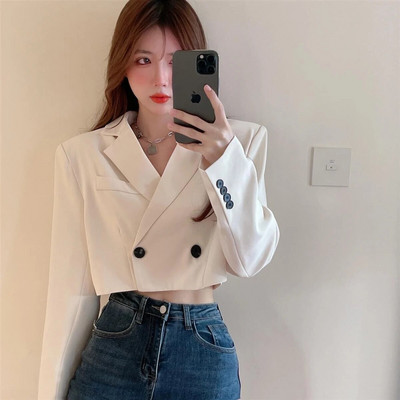 Blazere decupate femei la dublu piept temperament rece Sexy fetiță OL Fashion Elegant Streetwear Retro Mujer paltoane toamna New BF
