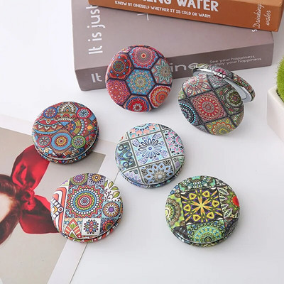 Small Compact Pocket Mirror Bohemia Flower Pattern Makeup Mirror Folding Portable for Travel Women Vintage Cosmetic Girls Gift