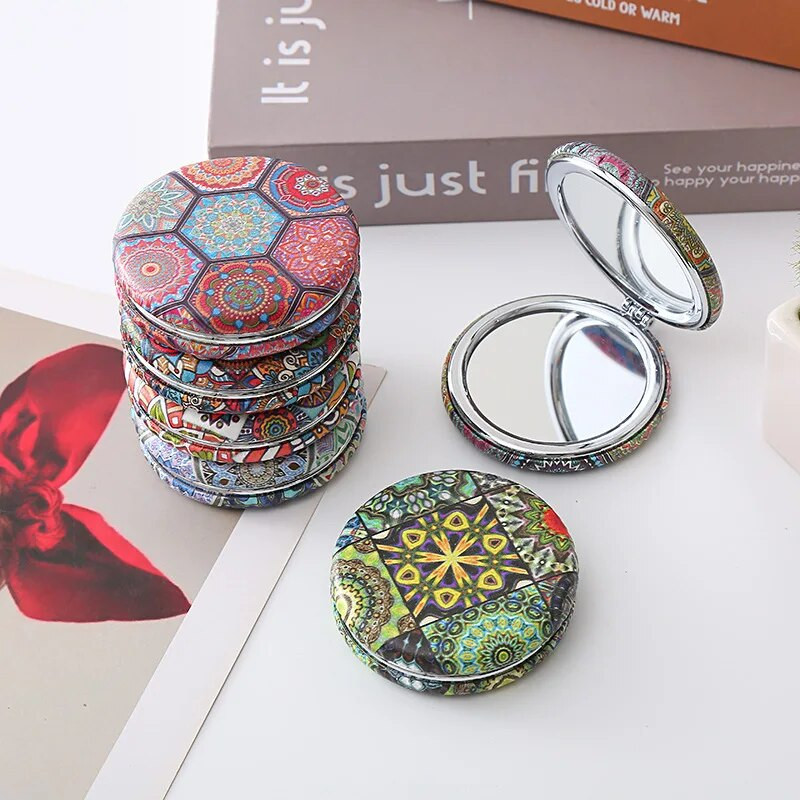Μικρός συμπαγής καθρέφτης τσέπης Bohemia Flower Pattern Μακιγιάζ Πτυσσόμενος φορητός καθρέφτης για γυναίκες ταξιδιού Vintage καλλυντικά κορίτσια