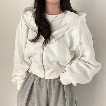 Γυναικείες κουκούλες 2023 Φθινοπωρινό ρετρό μονόχρωμο φερμουάρ Μπλούζες μεγάλου μεγέθους Harajuku Κορεάτικη έκδοση Μακρυμάνικο μπουφάν με κουκούλα