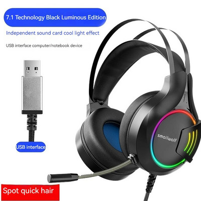 Căști pentru jocuri A1, computer de birou purtat pe cap, Esporturi luminoase Rgb, căști pentru mâncare de pui cu microfon pentru reducerea zgomotului