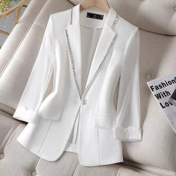 2023 Νέο γυναικείο μπλέιζερ με διαμάντι, καλοκαιρινό αντηλιακό τζάκετ Λευκό κοστούμι Γυναικείο μονόλεπτο σακάκι, γυναικείο μπουφάν 4XL