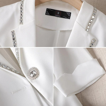 2023 Нов дамски блейзър, инкрустиран с диаманти, лятно слънцезащитно яке, бяло яке, дамско модно тънко сако, дамско 4XL