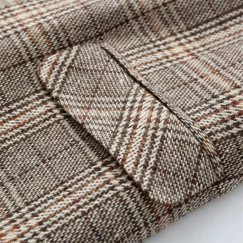 Noua toamnă 2023, epocă, cu un singur piept, blazer în carouri de birou, pentru dama, cu mânecă lungă, jachetă de costum coreeană largi, pentru femei, pentru femei.