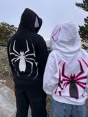 Y2k Moteriški „Spider Print“ gobtuvai Rudens žiemos „Hip Hop“ užtrauktukas Laisvas ilgomis rankovėmis švarkas Paltai „Harajuku“ negabaritinis megztinis su gobtuvu