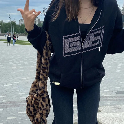Y2K Gothic Butterfly Print Oversize Zip Up Hanorac 2023 Iarna Nou Grunge Hanorac cu mânecă lungă Jachetă casual cu glugă Streetwear