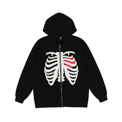 Y2K Gothic Butterfly Print Oversize Zip Up Hanorac 2023 Iarna Nou Grunge Hanorac cu mânecă lungă Jachetă casual cu glugă Streetwear
